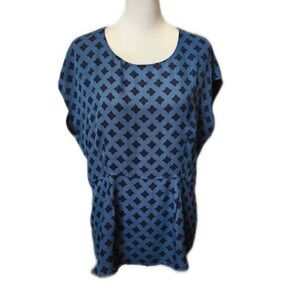 CAbi Style #3274 Green/Blue & Navy Foulard Peplum Top, Cap Sleeve, M